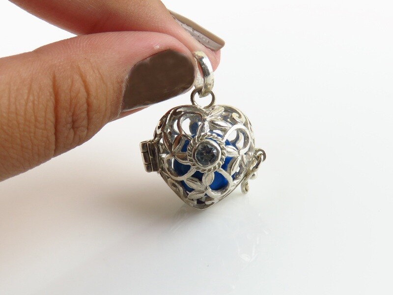 Sterling Silver, Blue Topaz, Heart Shape, Harmony Ball Pendant HB-514