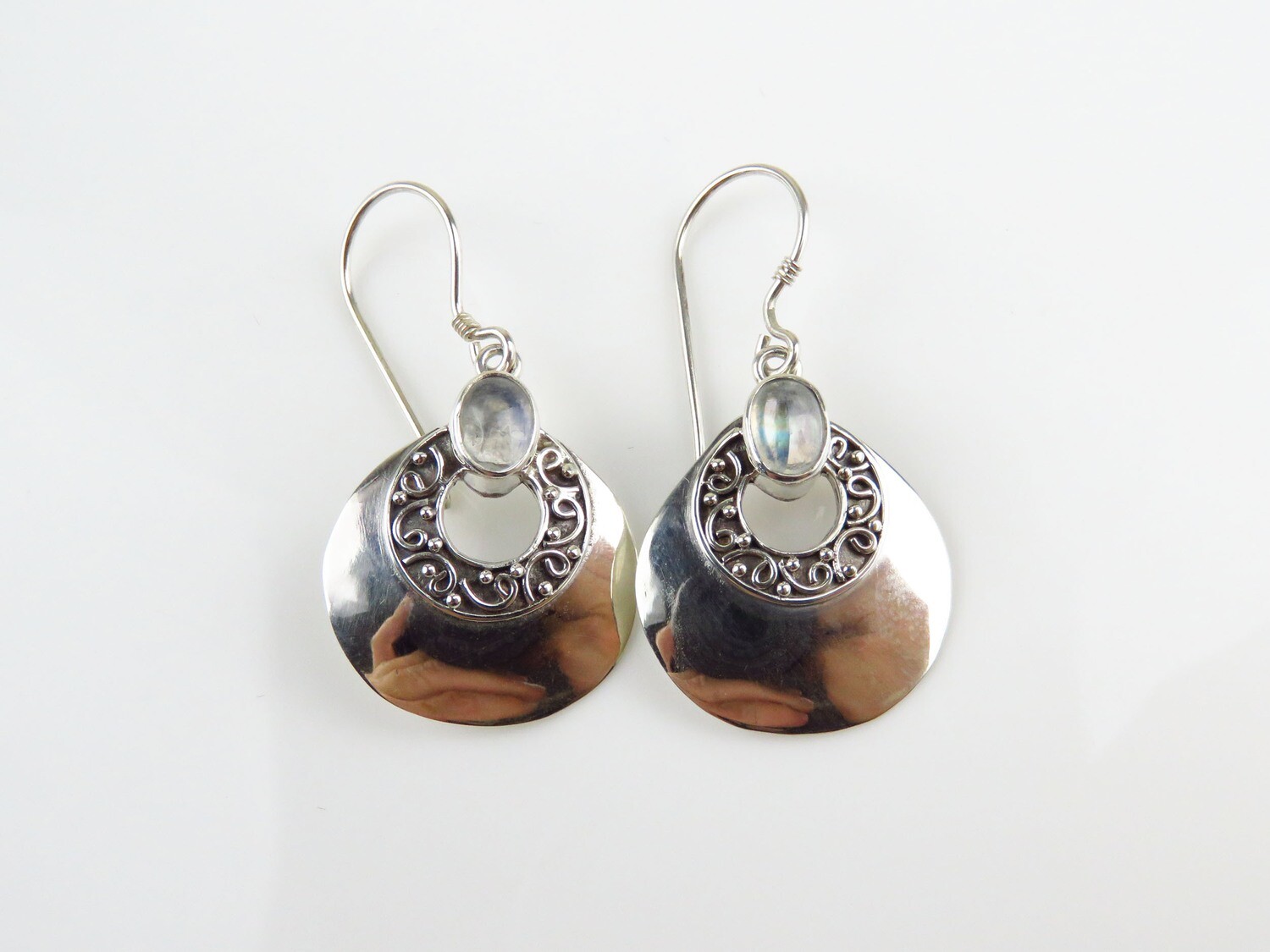 Sterling Silver, Rainbow Moonstone, Dangle  Earrings ER-1152