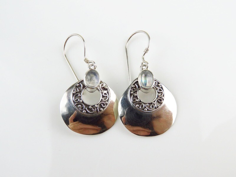 Sterling Silver, Rainbow Moonstone, Dangle  Earrings ER-1152
