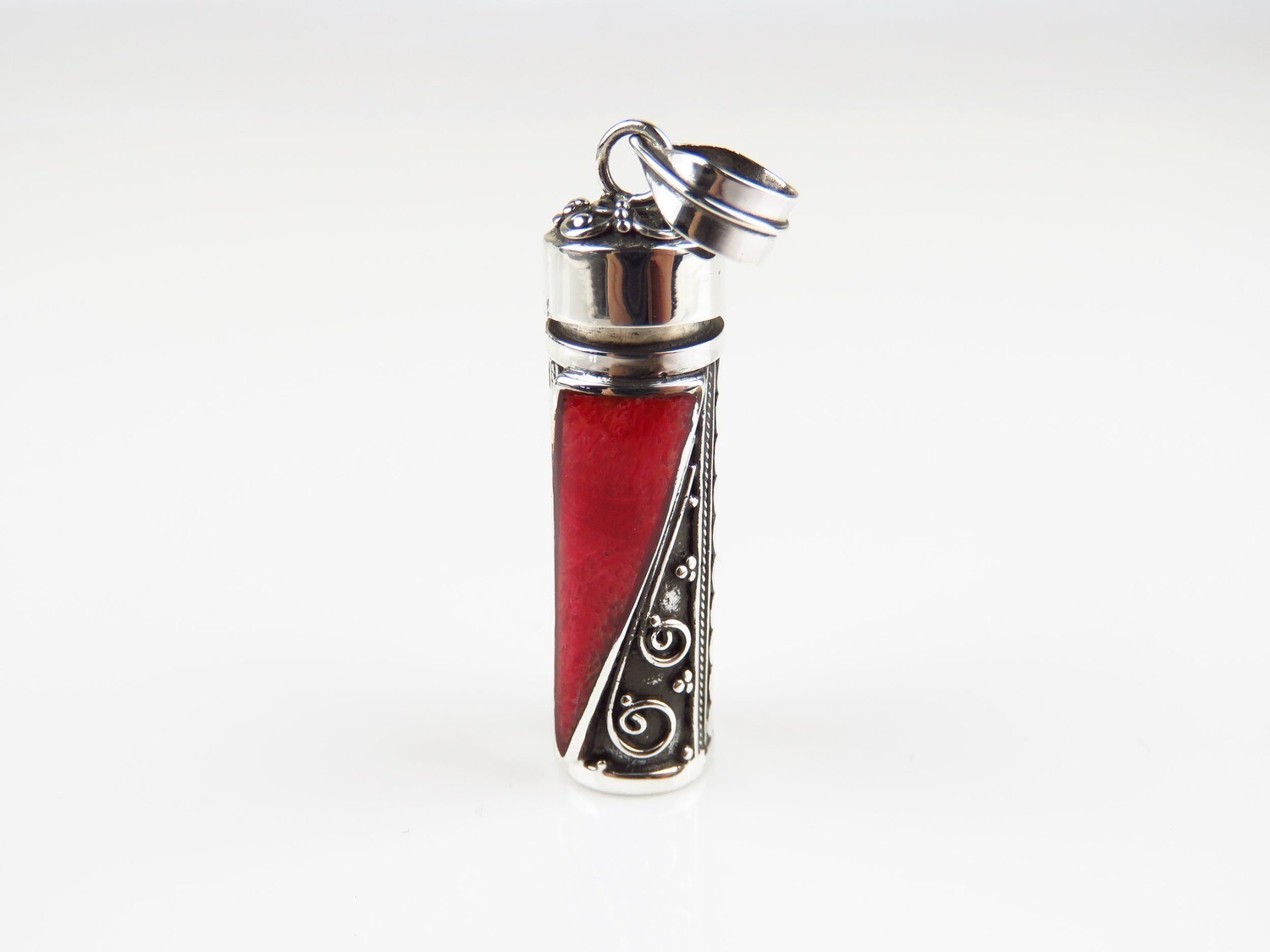 Sterling Silver, Red Coral, Perfume Bottle Pendant PP-613