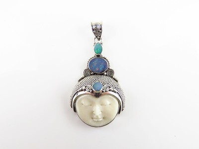 Sterling Silver, Opal, Carved Bone, Goddess Pendant GJ-156