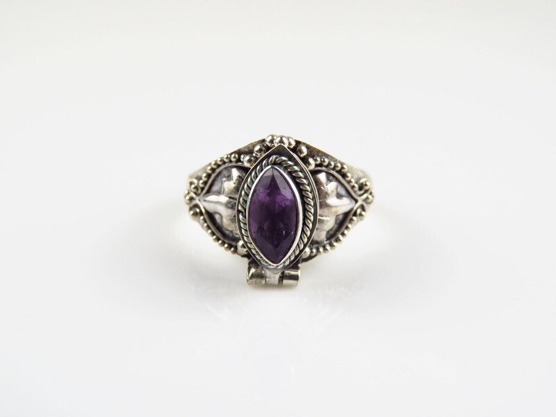 Sterling Silver, Amethyst, Locket Ring LR-143