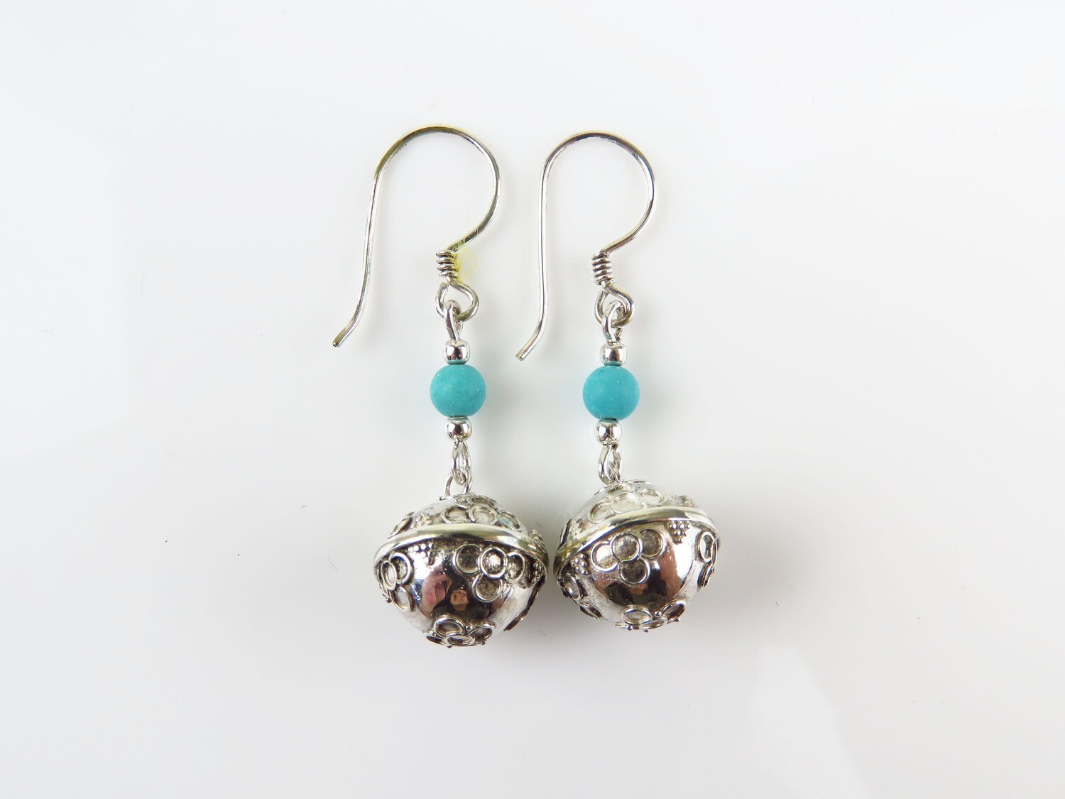 Sterling Silver, Turquoise, Chime Ball, Dangle Earrings CBE-165