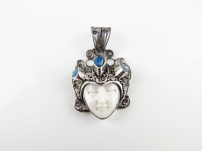 Sterling Silver, Opal, Carved Bone, Goddess Pendant GJ-157