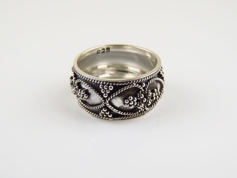 Sterling Silver, Bali Motif, Wide Band, Unisex Ring SR-382