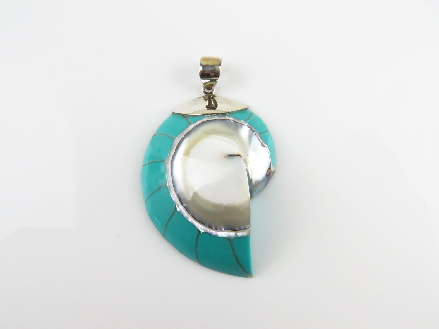 Sterling Silver, Turquoise Color, Nautilus Shell Pendant SHP-169
