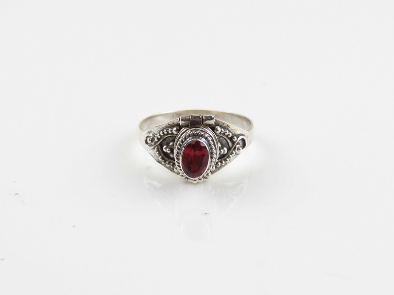 Sterling Silver, Garnet Gemstone, Locket Ring LR-146