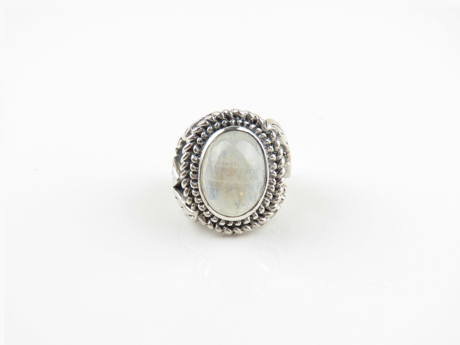 Sterling Silver, Rainbow Moonstone, Leaf Design, Gemstone Ring RI-1138
