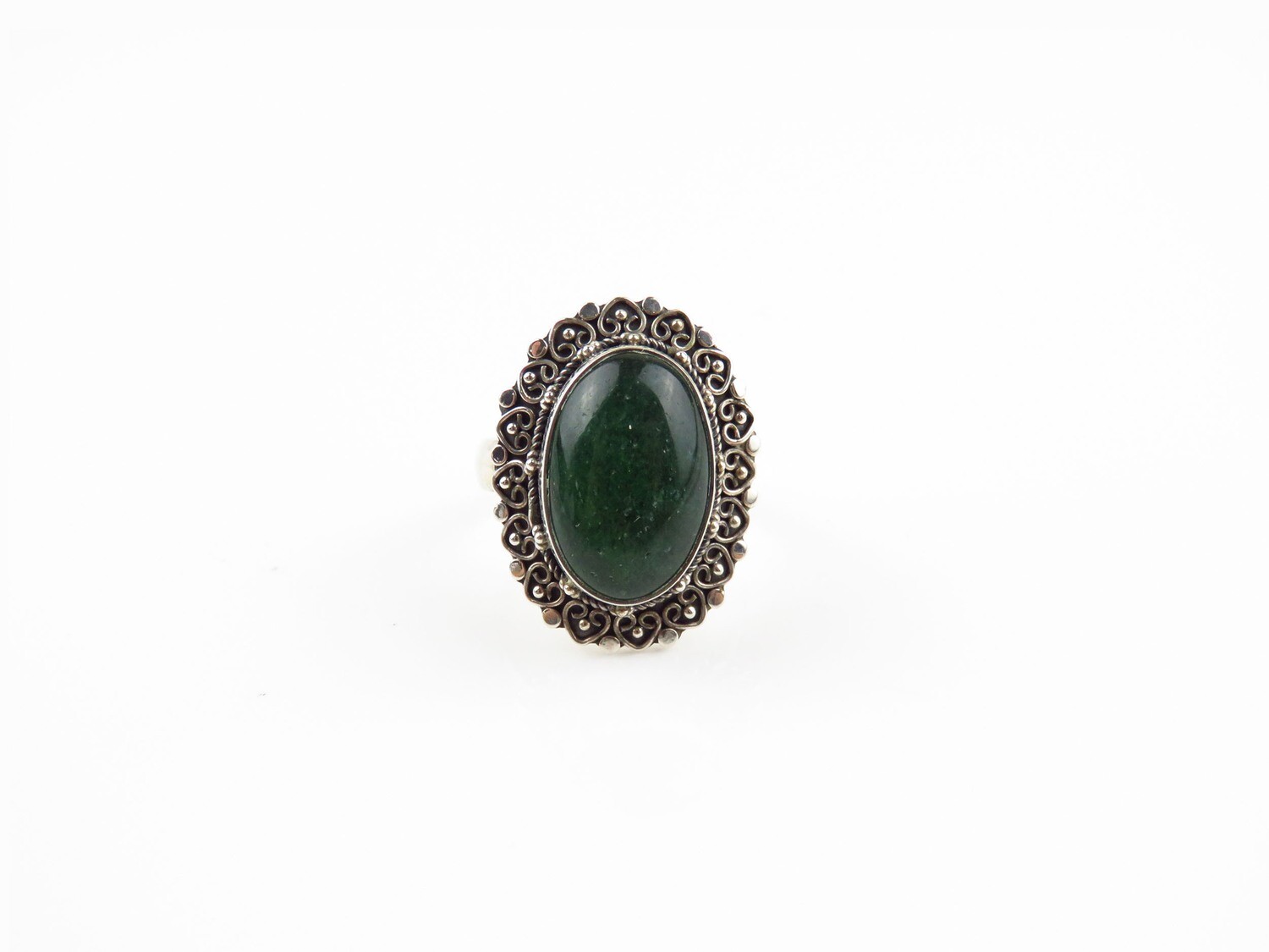 Sterling Silver, Green Jade, Gemstone Ring RI-1137
