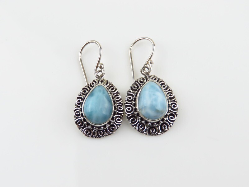 Sterling Silver, Larimar Gemstone, Dangle Earrings ER-1154