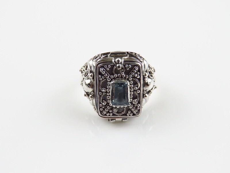Sterling Silver, Blue Topaz, Rectangle Shape, Locket Ring LR-145