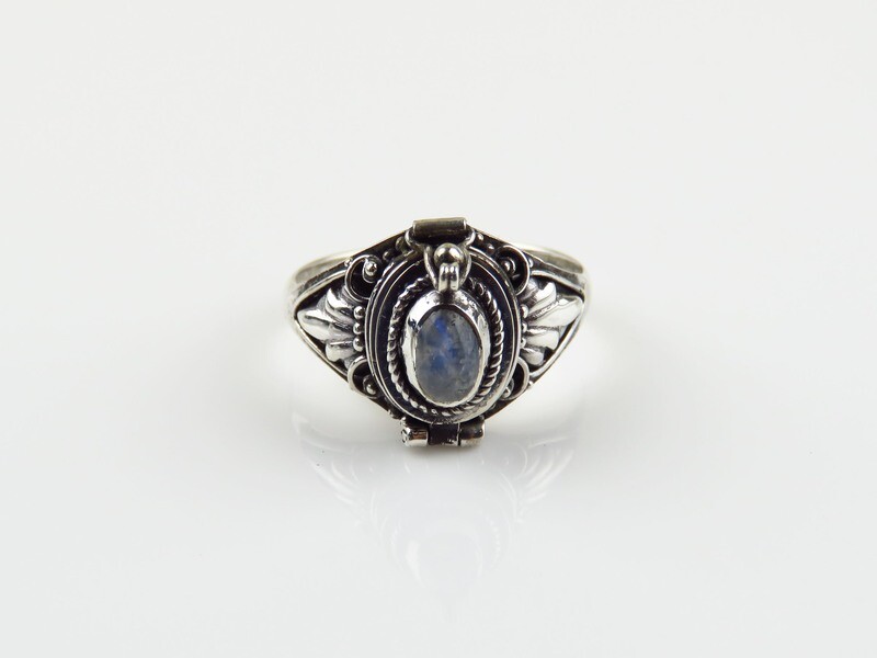 Sterling Silver, Rainbow Moonstone, Locket Ring LR-144
