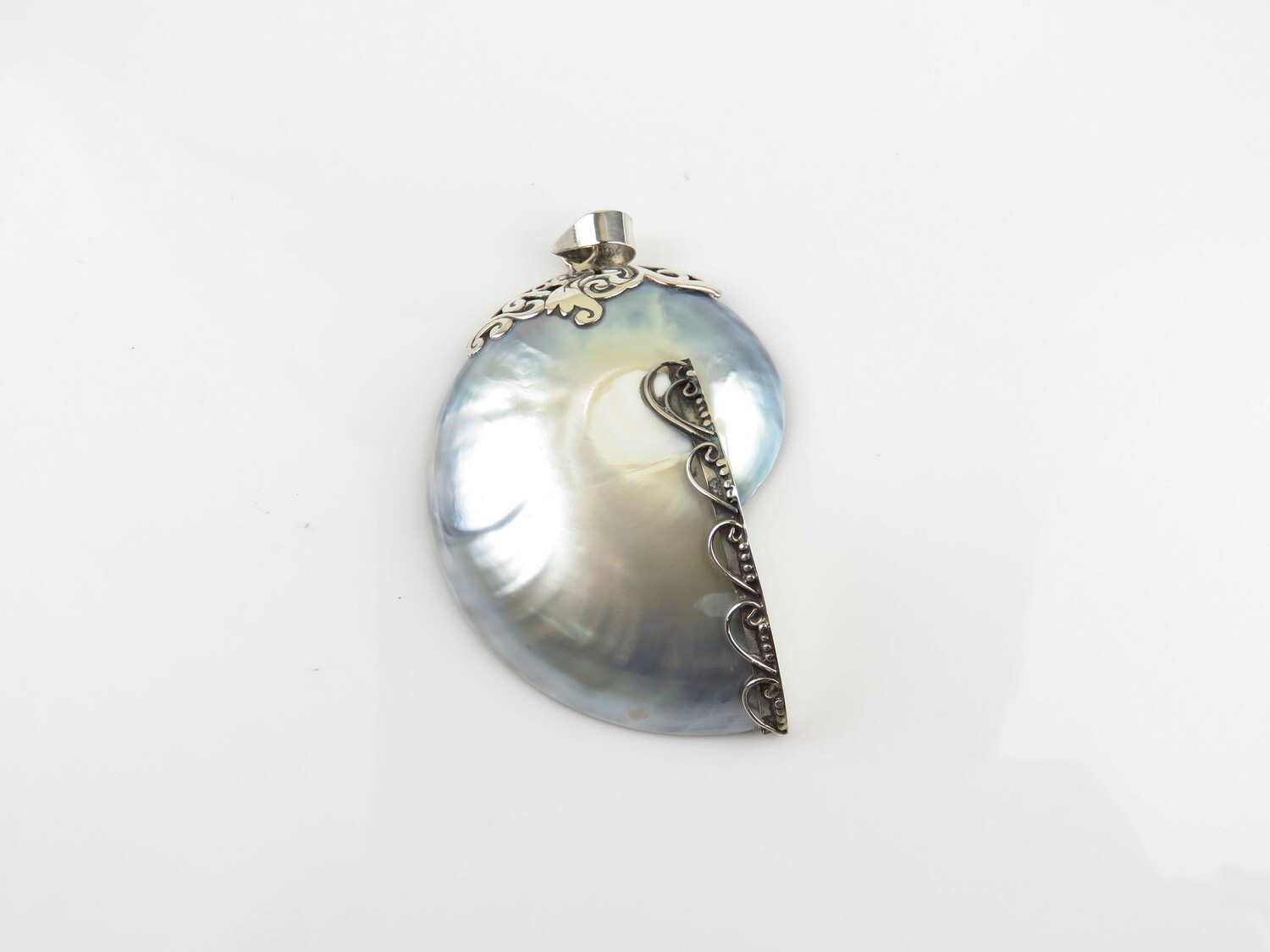 Sterling Silver, Gray Color, Nautilus Shell Pendant SHP-170
