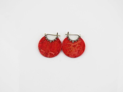 Sterling Silver,Red Coral, hoop earrings SSE-129