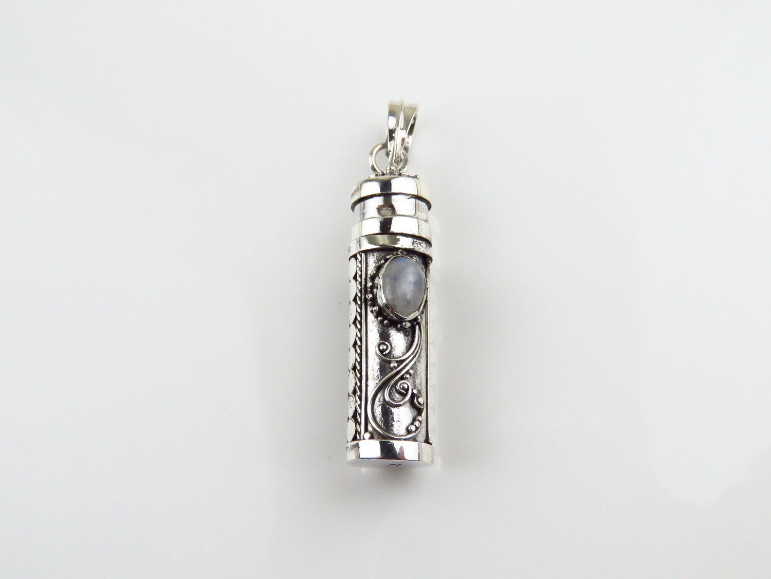 Sterling Silver, Rainbow Moonstone, Cremation Pendant,  Perfume Bottle Pendant PP-620