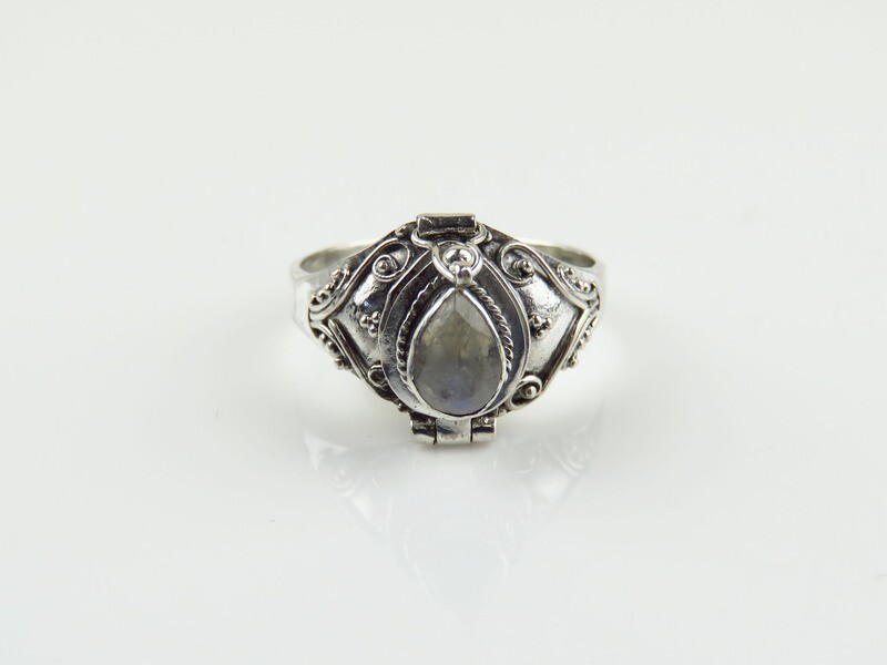 Sterling Silver, Rainbow Moonstone, Locket Ring LR-149