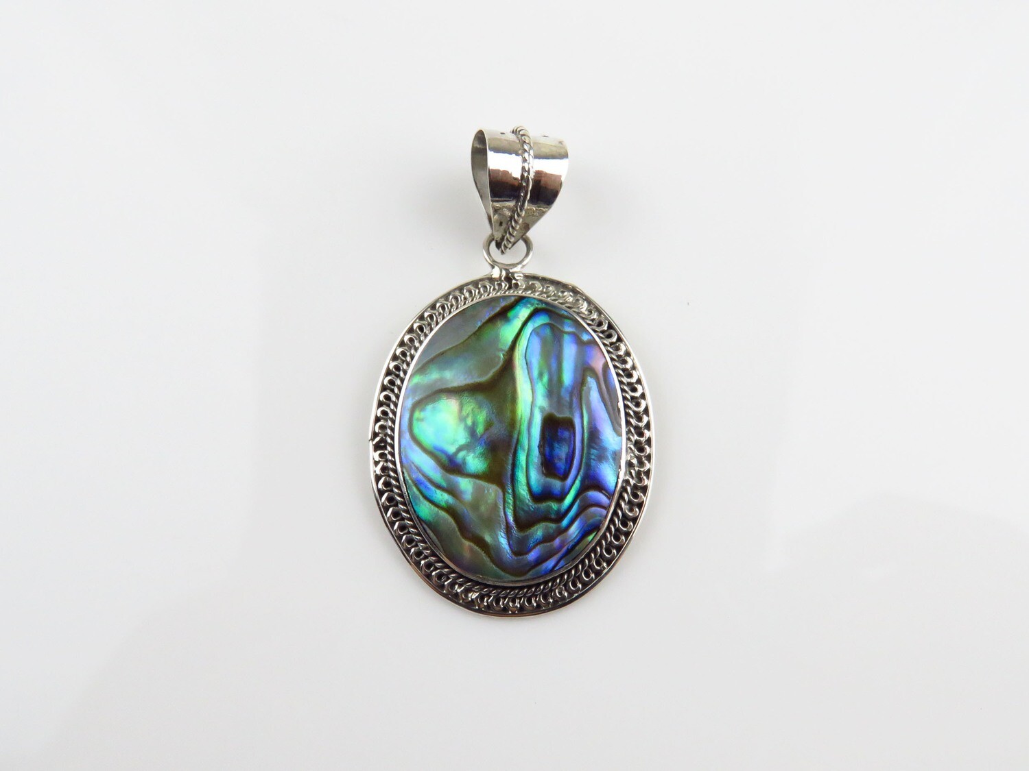 Sterling Silver, Abalone Shell, Oval Pendant SHP-171