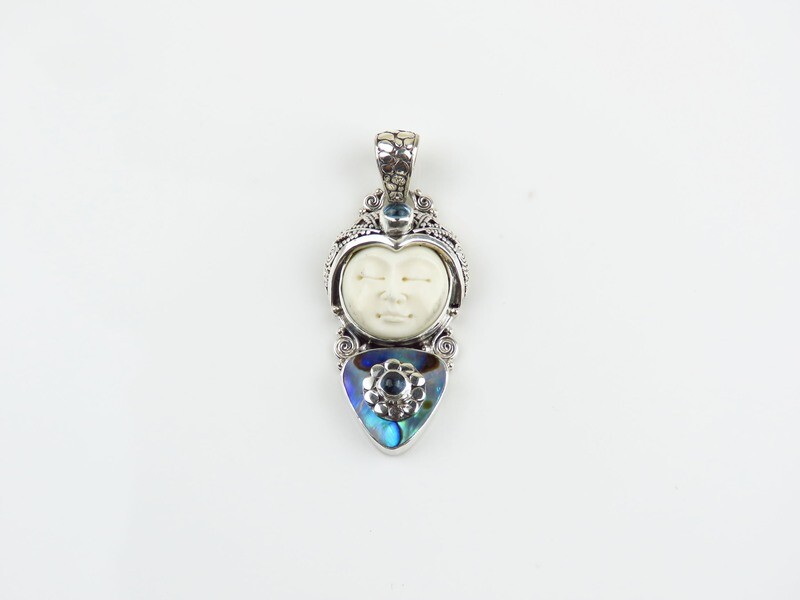 Sterling Silver, Paua Shell, Kyanite, Goddess Pendant GJ-176