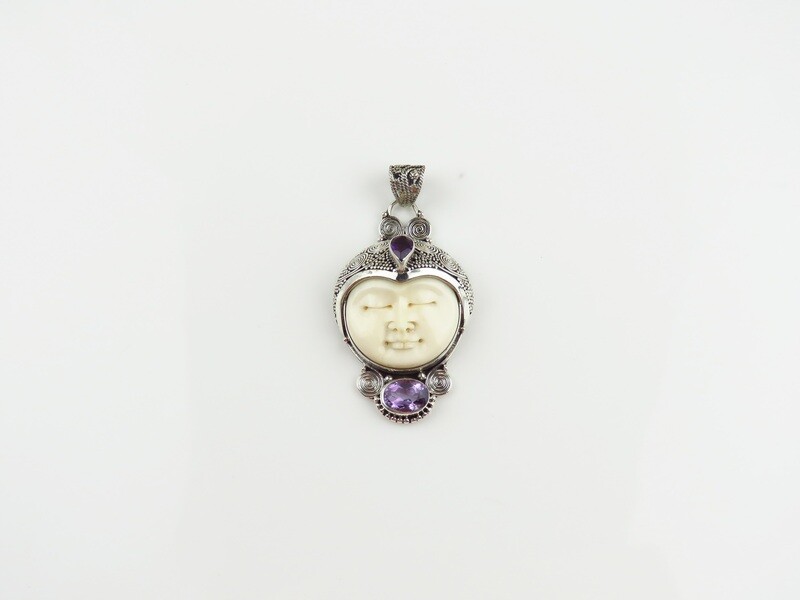Sterling Silver, Amethyst, Carved Bone, Goddess Pendant GJ-177