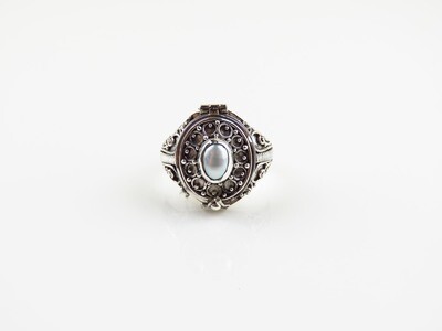 Sterling Silver, Pearl, Bali Locket Ring LR-153