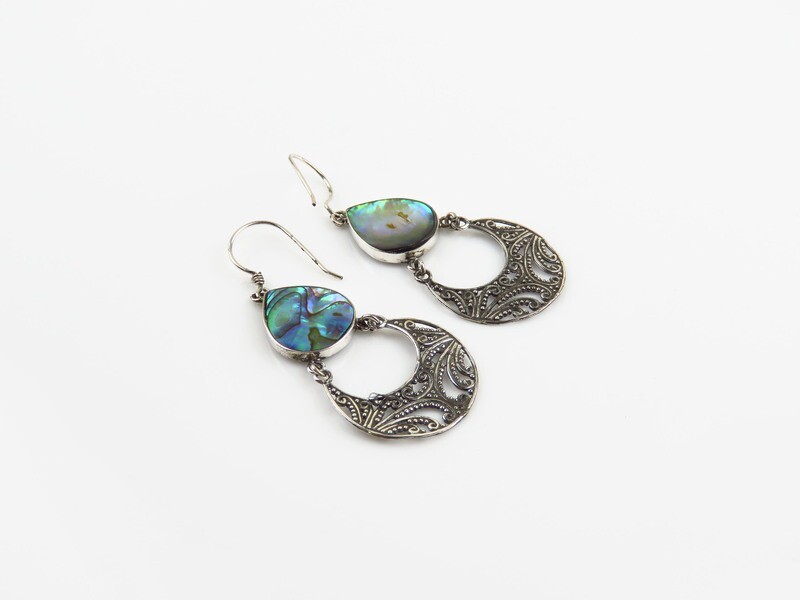 Sterling Silver, Abalone Shell, Dangle Earrings SSE-130