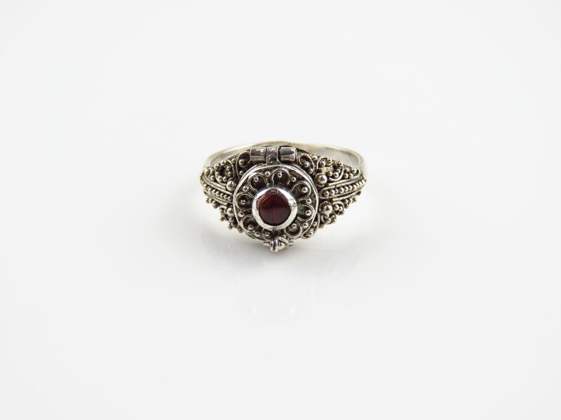 Sterling Silver, Garnet Gemstone, Locket Ring LR-154