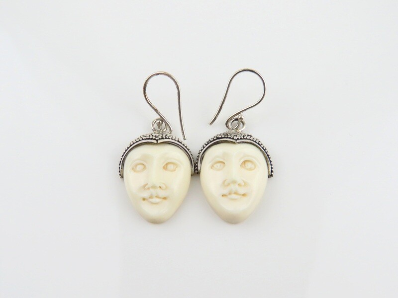 Sterling Silver, Carved ox Bone, Goddess Dangle Earrings GJ-183