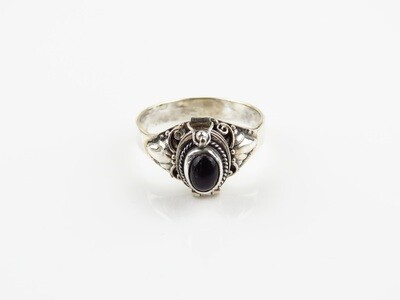 Sterling Silver, Black Onyx  Gemstone, Locket Ring LR-157