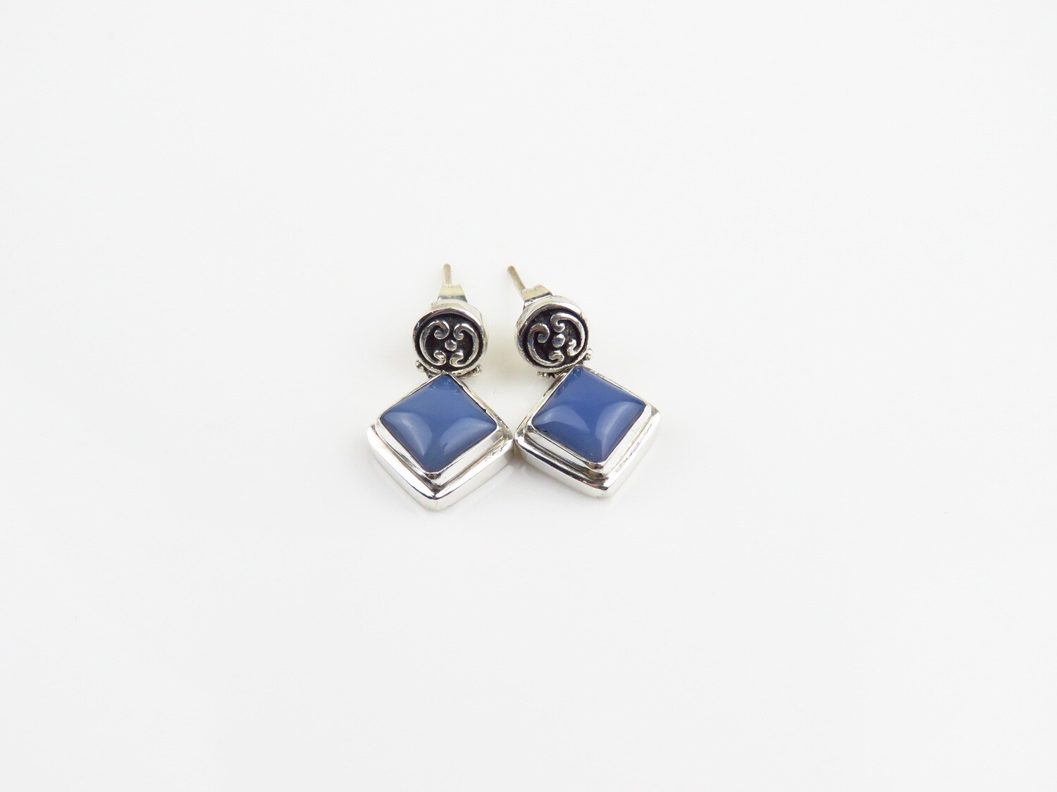 Sterling Silver, Blue Agate, Stud Earrings ER-1163