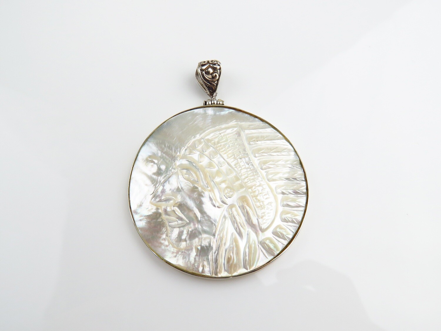 Sterling Silver, White Shell, Round Pendant SHP-178