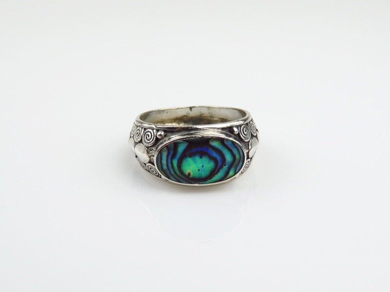 Sterling Silver, Oval Shape, Abalone Shell Ring SSR-112
