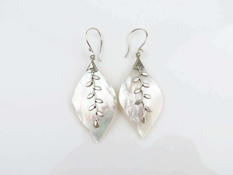 Sterling Silver, White Shell, Dangle Earrings SSE-135