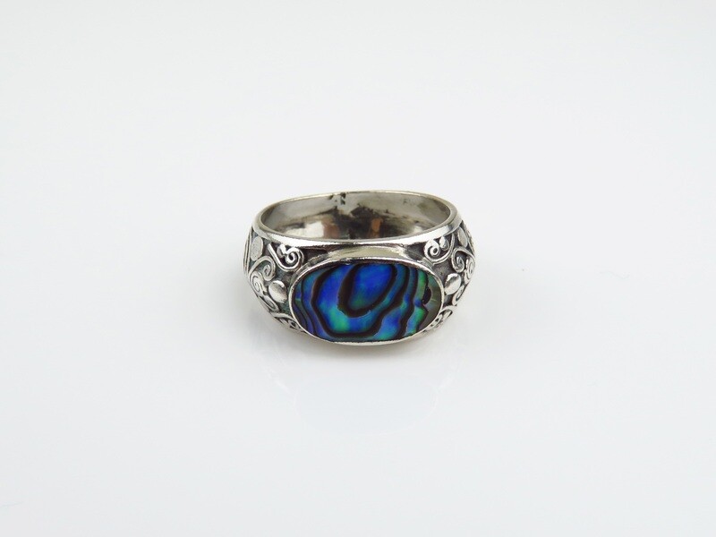 Sterling Silver, Oval Shape, Abalone Shell Ring SSR-114