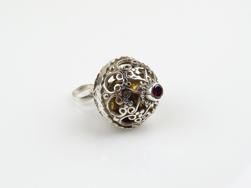 Sterling Silver, Garnet, Chime Ball Pendant CH-451