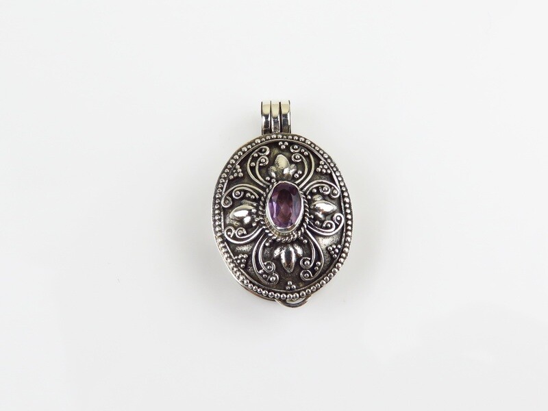 Sterling Silver, Amethyst Gemstone, Locket Pendant LP-339