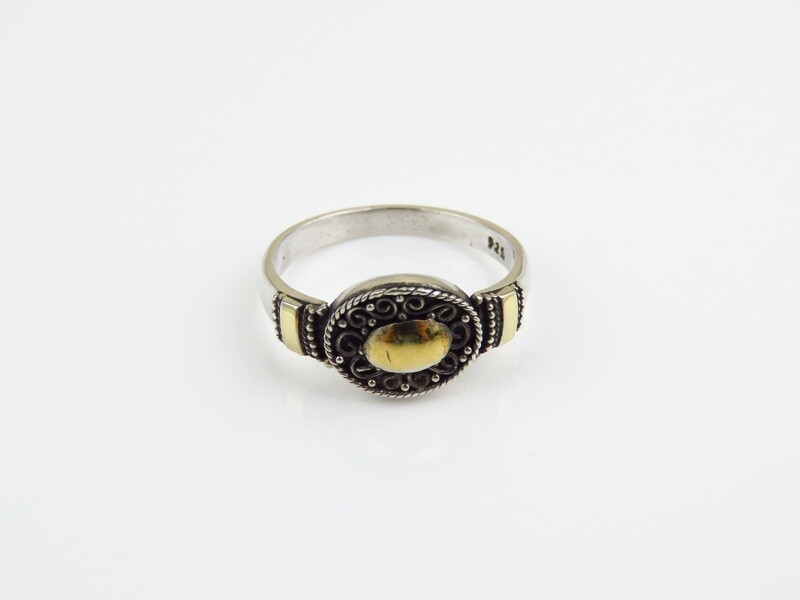 Sterling Silver, 18k Gold Highlights, Bali Women&#39;s Ring SR-399