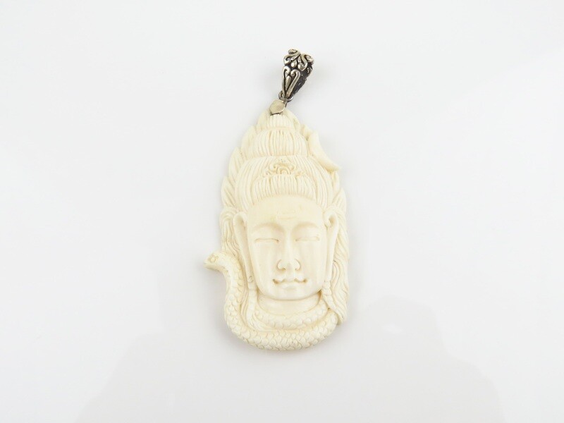 Sterling Silver, Carved Ox Bone, Snake Design, Face Pendant BP-145