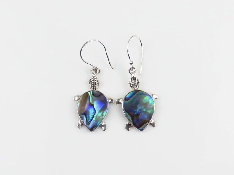 Sterling Silver, Abalone Shell, Turtle Design Earrings SSE-145