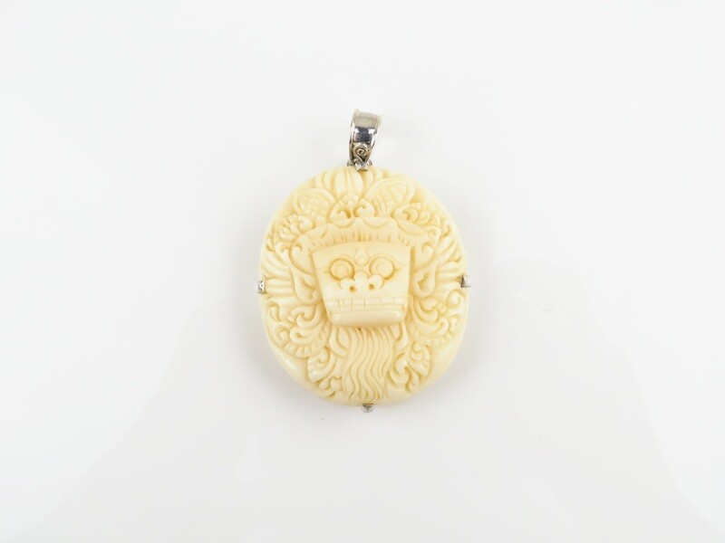 Sterling Silver, Carved Ox Bone, Bali Barong Pendant BP-149