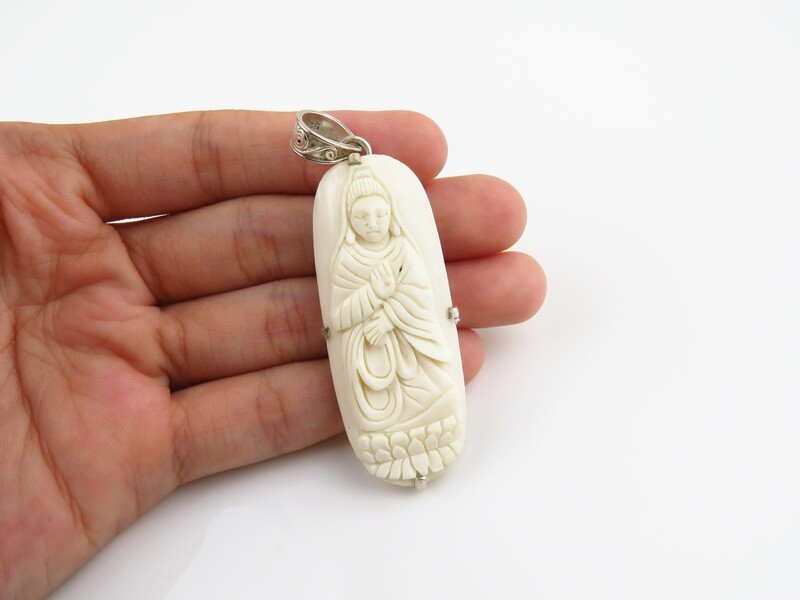 Sterling Silver, Carved Ox Bone Pendant BP-146