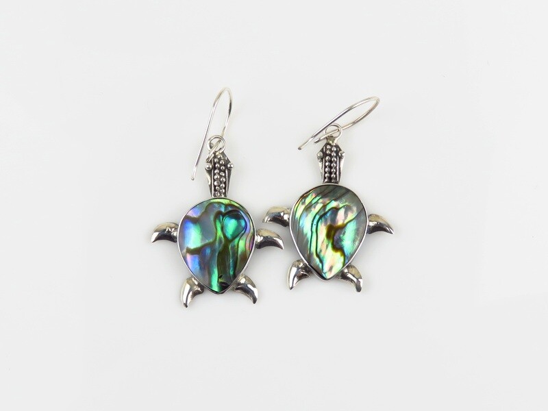 Sterling Silver, Abalone Shell, Turtle Design Earrings SSE-153