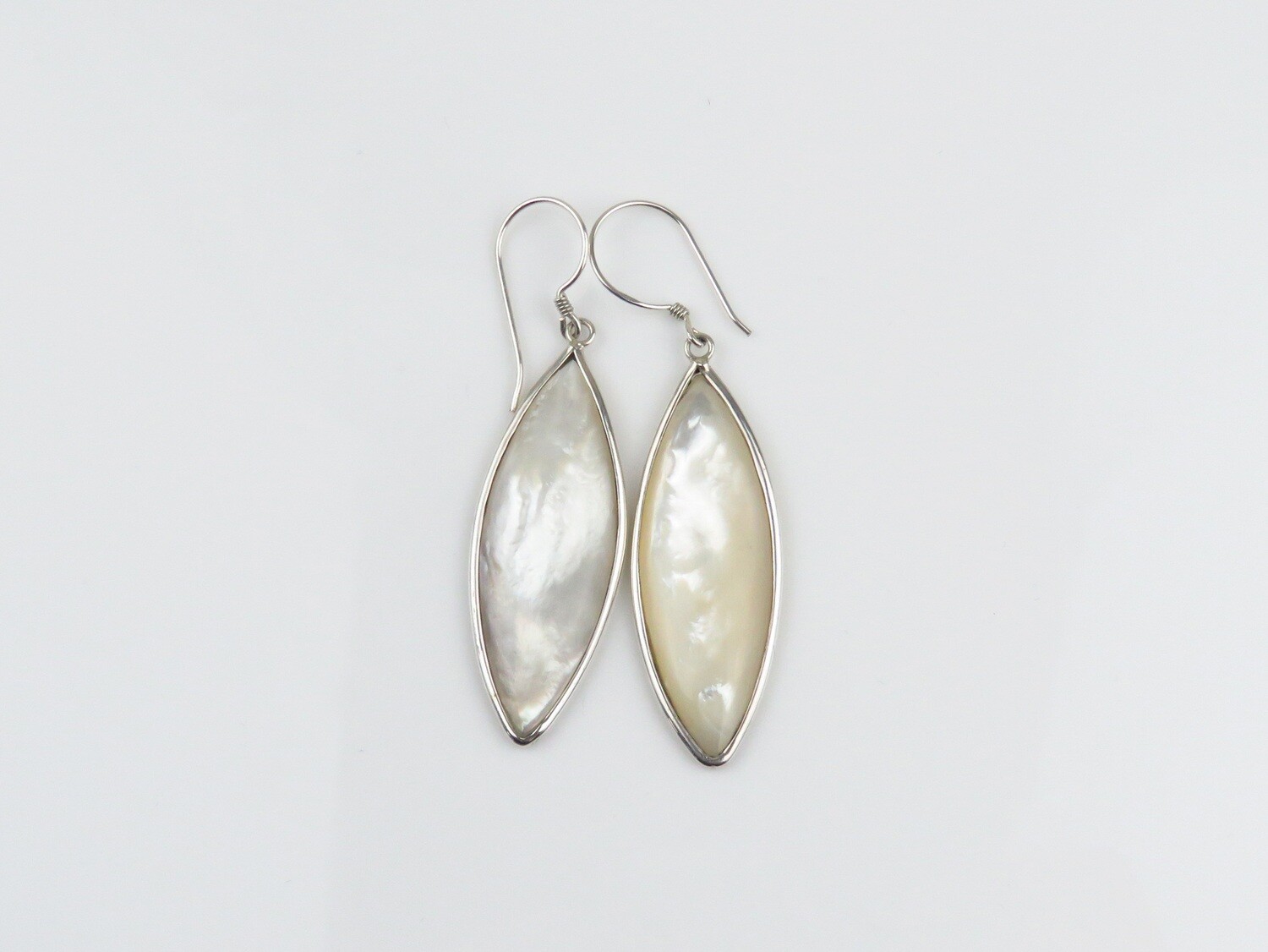 Sterling Silver, Marquise Shape, White Shell, Dangle Earrings SSE-149