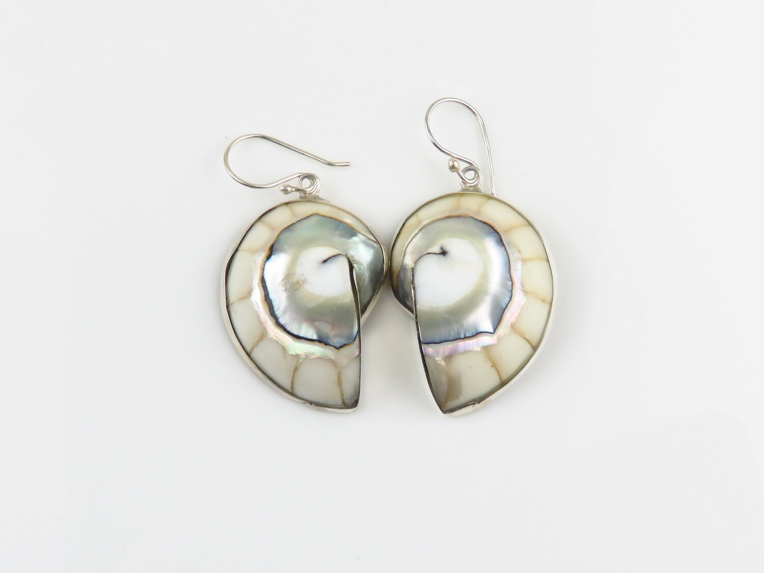 Sterling Silver, Bone Color, Nautilus Shell, Dangle Earrings SSE-155