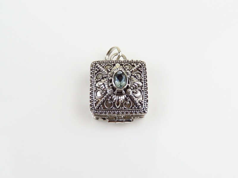 Sterling Silver, Blue Topaz, Box Locket Pendant LP-340