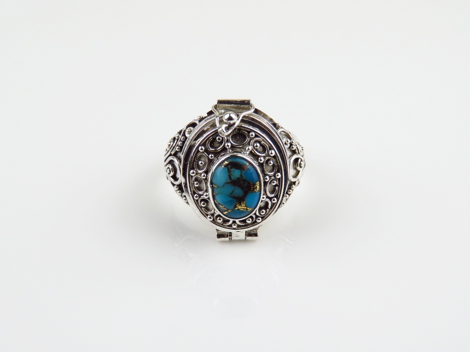 Sterling Silver, Howlite Turquoise, Locket Ring LR-161