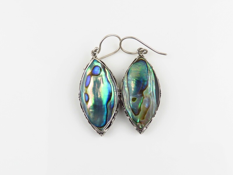 Sterling Silver, Marquise Shape, Abalone Shell, Dangle Earrings SSE-157