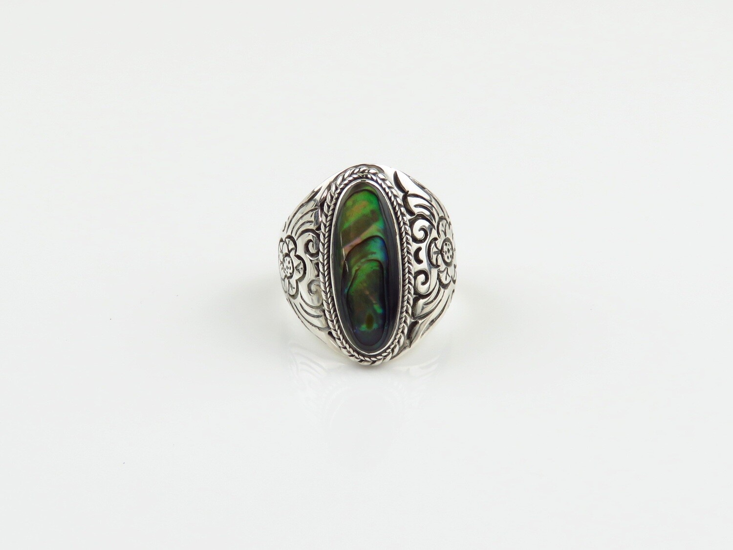 Sterling Silver, Bali Motif, Abalone Shell Rings SSR-115