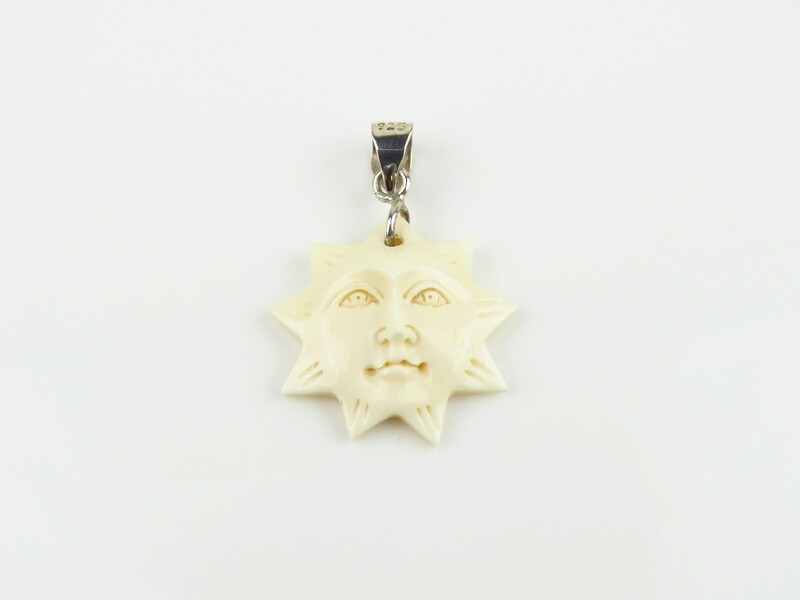 Sterling Silver, Carved Ox Bone Pendant BP-152
