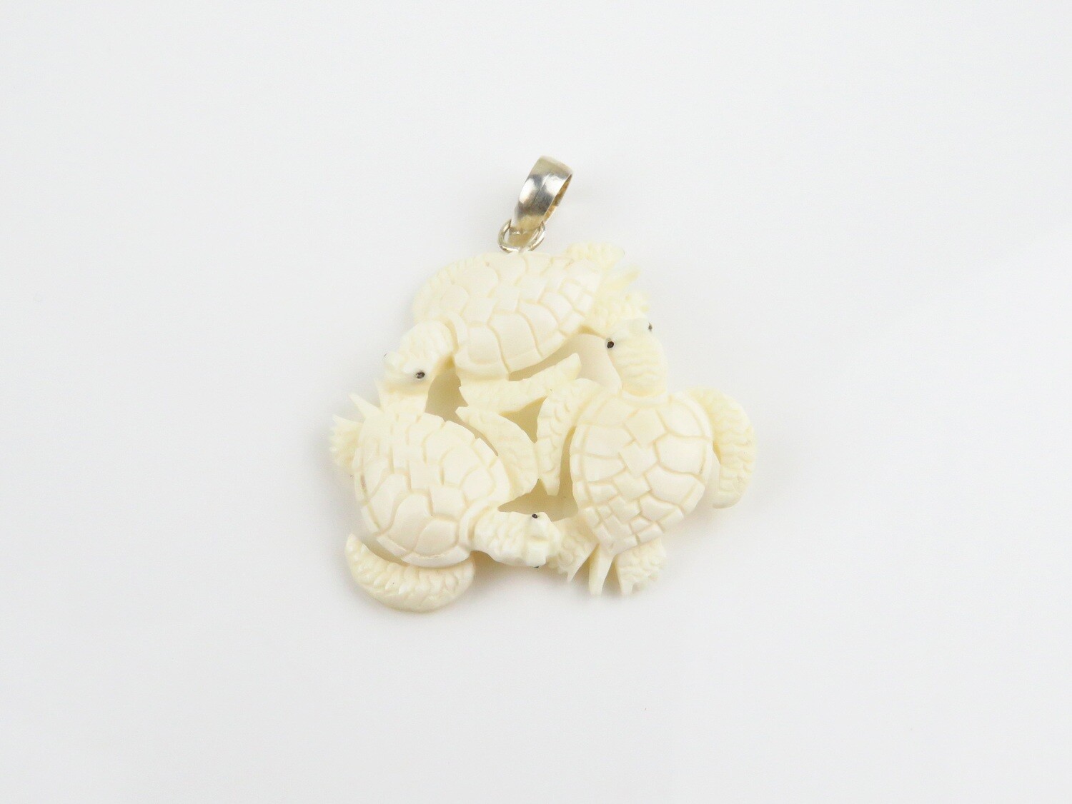Sterling Silver, Carved Ox Bone, Turtles Pendant BP-157