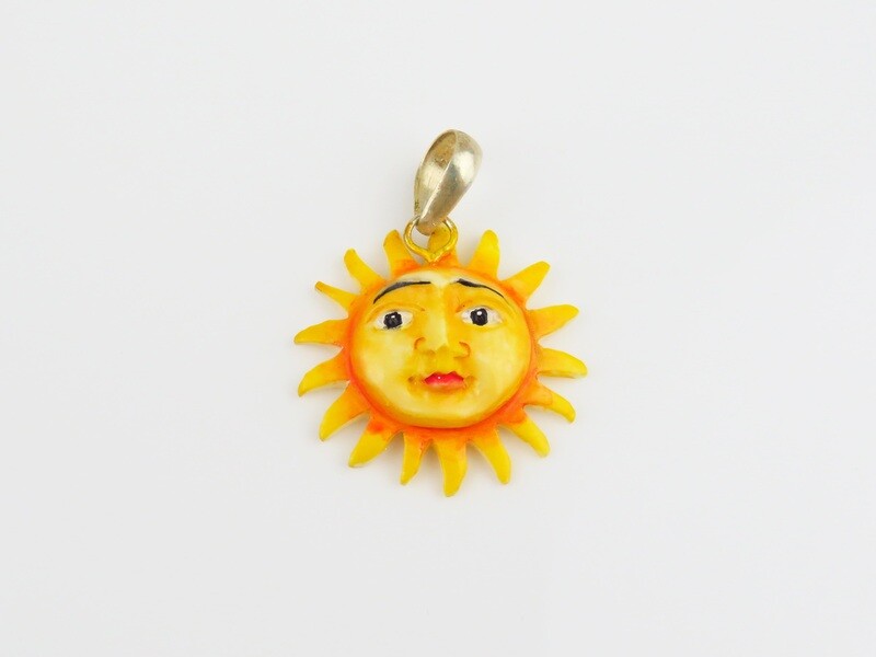 Sterling Silver, Carved Ox Bone, Sun Design Pendant BP-159